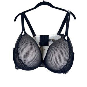 Torrid Bra Floral 46DDD Black Sexy Lace Plunge Push Up Neutral Feminine Staple
